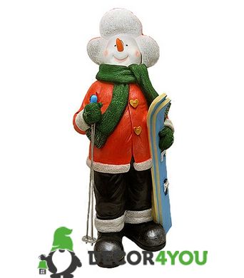купить Новогодняя садовая фигура Снеговик-Лыжник с табличкой "Желаю Удачи!" в красной кофте NSF-7.066 5