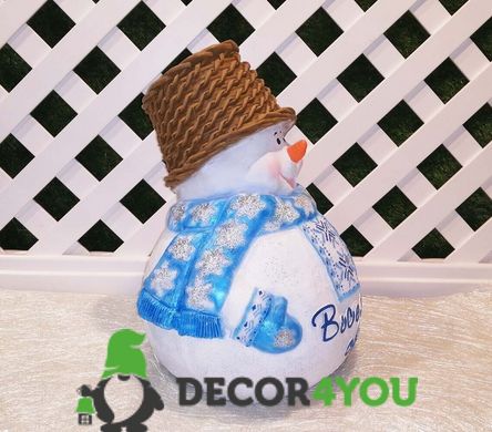 купить Новогодняя садовая фигура Снеговик в синей вышиванке "Веселих свят!" 4