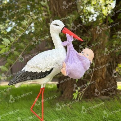 купити Садова фігура Лелека з немовлям на металевих лапах &mdash; символ родини та щастя для саду й подвір&rsquo;я 4