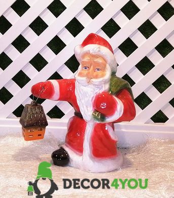 купить Новогодняя садовая фигура Дед мороз малый с фонарем керамический 1