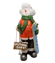 купить Новогодняя садовая фигура Снеговик-Лыжник с табличкой "Веселих Свят!" в красной кофте NSF-7.067 1