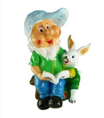 купити Фігура садова Гном читач на лавці із зайцем 1