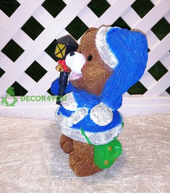 купить Новогодняя садовая фигура Медвежонок в синем костюме с фонариком 6
