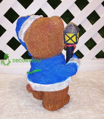 купить Новогодняя садовая фигура Медвежонок в синем костюме с фонариком 5