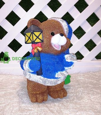 купить Новогодняя садовая фигура Медвежонок в синем костюме с фонариком 4