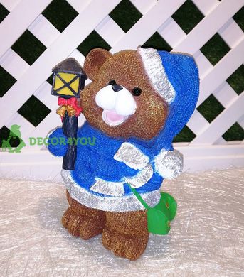 купить Новогодняя садовая фигура Медвежонок в синем костюме с фонариком 3