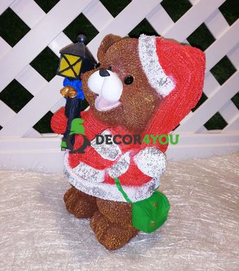 купить Новогодняя садовая фигура Медвежонок в красном костюме с фонариком 6