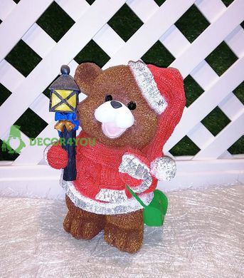 купить Новогодняя садовая фигура Медвежонок в красном костюме с фонариком 2