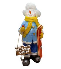 купити Новорічна садові фігура Сніговик-Лижник з табличкою "Веселих Свят!" в блакитний кофті NSF-7.070 1