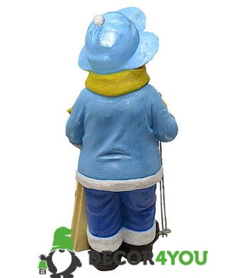 купить Новогодняя садовая фигура Снеговик-Лыжник с табличкой "Веселих Свят!" в голубой кофте NSF-7.070 2