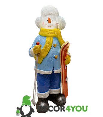 купить Новогодняя садовая фигура Снеговик-Лыжник с табличкой "Веселих Свят!" в голубой кофте NSF-7.070 4