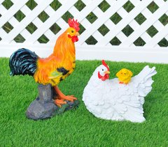 купить Садовая фигура Курица с цыпленком и Петух рыжий 1