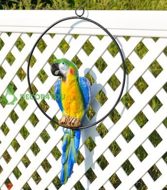 купить Садовая фигура Попугай Ара керамический в кольце, синий 2