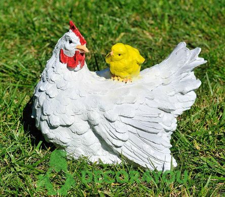 купить Садовая фигура Курица с цыпленком и Петух рыжий 2