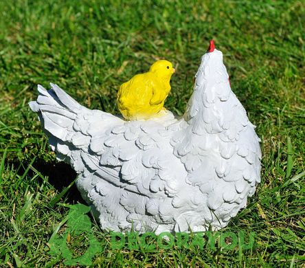 купить Садовая фигура Курица с цыпленком и Петух рыжий 4