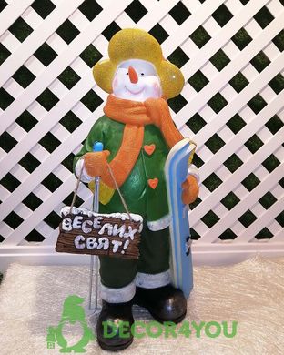 купить Фигура новогодняя садовая Снеговик-Лыжник с табличкой "Веселих свят!" NSF-7.073 1