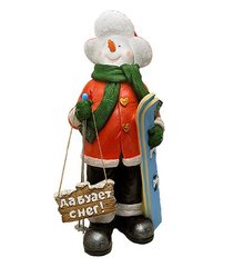 купити Новорічна садові фігура Сніговик-Лижник з табличкою "Хай буде сніг!" в червоній кофті NSF-7.068 1