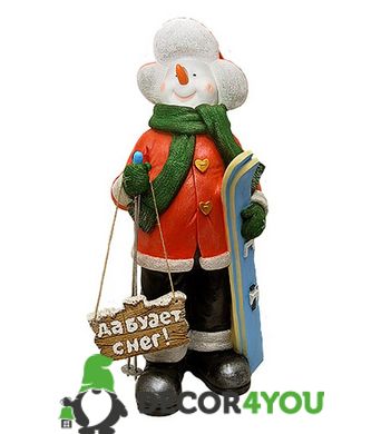купить Новогодняя садовая фигура Снеговик-Лыжник с табличкой "Да будет снег!" в красной кофте NSF-7.068 1