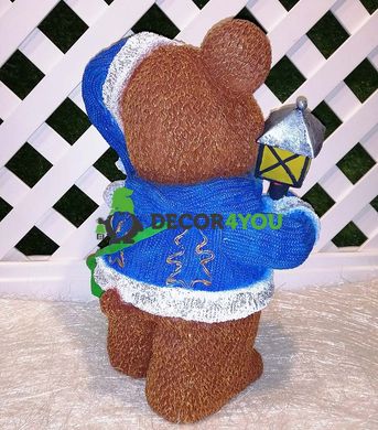 купить Новогодняя садовая фигура Медведь в синем костюме с фонариком 5