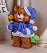 Новорічна садова фігура Ведмідь в синьому костюмі з ліхтариком