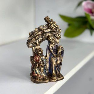 купити Статуетка Різдвяний вертеп "Святе сімейство з янголом на даху" 11&times;8&times;3 см &mdash; декоративна фігура для дому та святкового декору 1