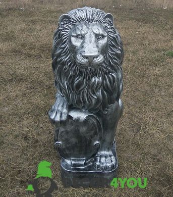 купить Фигура садовая Лев большой 83 см с правым щитом Серебро 1