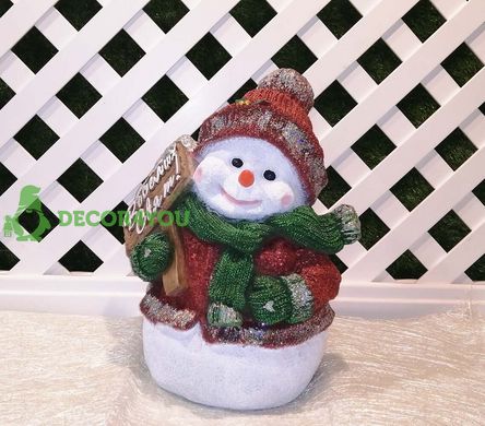 купить Новогодняя садовая фигура Снеговик в коричневом с табличкой "Веселих свят!" 3