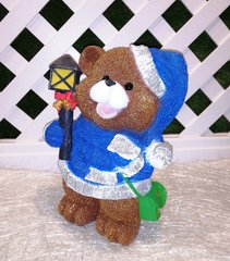 купить Новогодняя садовая фигура Медвежонок в синем костюме с фонариком NSF-7.062 1