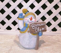 купить Новогодняя садовая фигура Снеговик в голубом с табличкой "Веселих свят!" 1