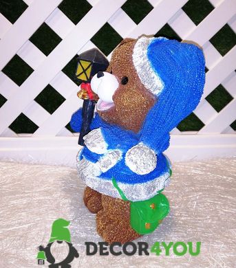 купить Новогодняя садовая фигура Медвежонок в синем костюме с фонариком NSF-7.062 3
