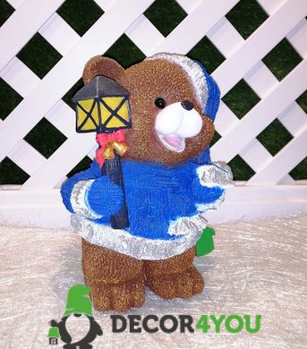 купить Новогодняя садовая фигура Медвежонок в синем костюме с фонариком NSF-7.062 2