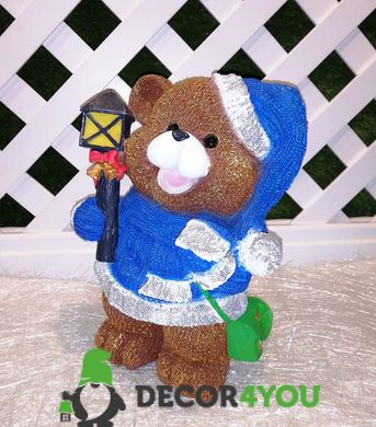 купить Новогодняя садовая фигура Медвежонок в синем костюме с фонариком NSF-7.062 1