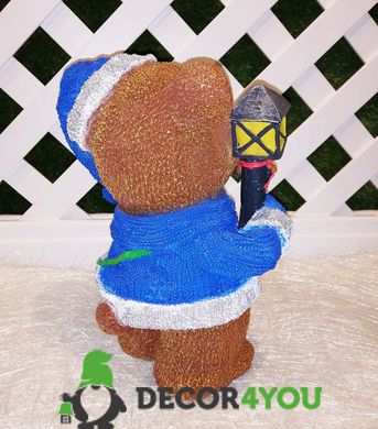 купить Новогодняя садовая фигура Медвежонок в синем костюме с фонариком NSF-7.062 4