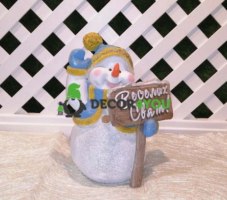 купити Новорічна садова фігура Сніговик у голубому з табличкою "Веселих свят!" 1