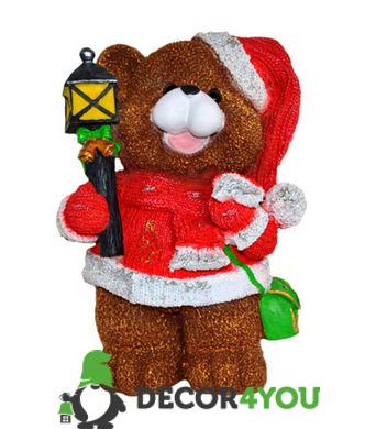 купить Новогодняя садовая фигура Медвежонок в красном костюме с фонариком NSF-7.063 1