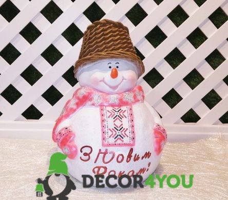 купить Новогодняя садовая фигура Снеговик в красной вышиванке "З Новим роком!" 1