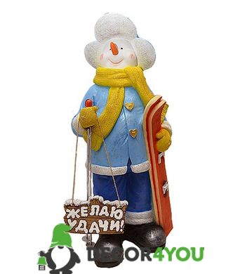 купити Новорічна садові фігура Сніговик Сніговик-Лижник з табличкою "Бажаю Удачі!" в блакитний кофті NSF-7.069 1