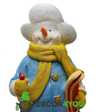 купити Новорічна садові фігура Сніговик Сніговик-Лижник з табличкою "Бажаю Удачі!" в блакитний кофті NSF-7.069 3