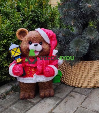 купить Новогодняя садовая фигура Медведь в красном костюме с фонариком 1