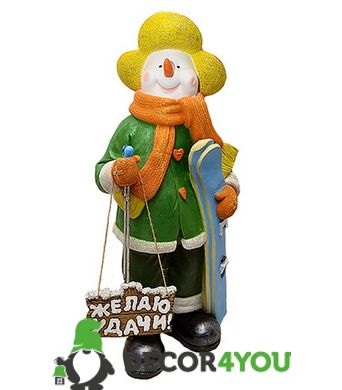 купити Новорічна садові фігура Сніговик-Лижник з табличкою "Бажаю Удачі!" в зеленій кофті NSF-10.072 1