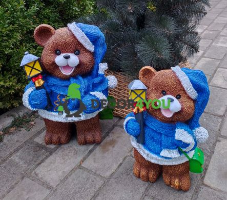купить Новогодняя садовая фигура Медведи в синих костюмах с фонарями 1