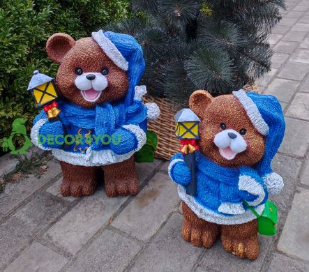 купить Новогодняя садовая фигура Медведи в синих костюмах с фонарями 1