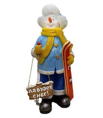 купить Новогодняя садовая фигура Снеговик-Лыжник с табличкой "Да будет снег!" в голубой кофте NSF-7.071 1