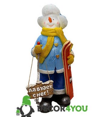 купить Новогодняя садовая фигура Снеговик-Лыжник с табличкой "Да будет снег!" в голубой кофте NSF-7.071 1
