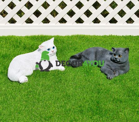 купити Садова фігура Кіт білий і Кіт сірий лежачий 1